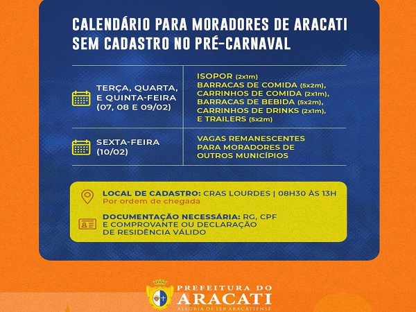 Carnaval Aracati 2023: inscrições para ambulantes começam no dia 1° de fevereiro